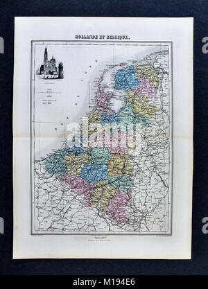 Carte Migeon 1877 - Pays-Bas - Belgique Luxembourg Hollande Amsterdam Bruxelles Banque D'Images