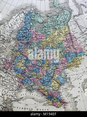 1877 Migeon Carte - la Russie en Europe - Moscou Saint-Pétersbourg Finlande Lettonie Ukraine Pologne Estonie Banque D'Images