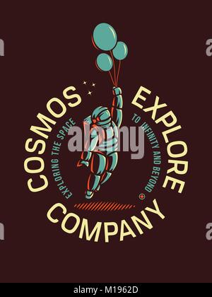 Société d'exploration de l'espace cosmos vector illustration représentant un spaceman avec des ballons Illustration de Vecteur