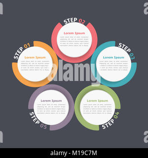 Schéma de cercle avec cinq éléments, étapes ou options, un organigramme ou schéma de déroulement du modèle, eps10 vector illustration Banque D'Images