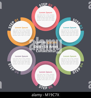 Diagramme circulaire avec six éléments, étapes ou options, un organigramme ou schéma de déroulement du modèle, eps10 vector illustration Banque D'Images