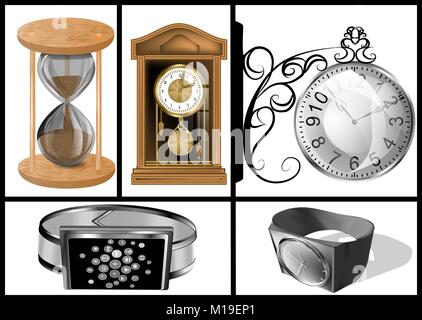 Différents types d'horloges 9était sur fond blanc Illustration de Vecteur