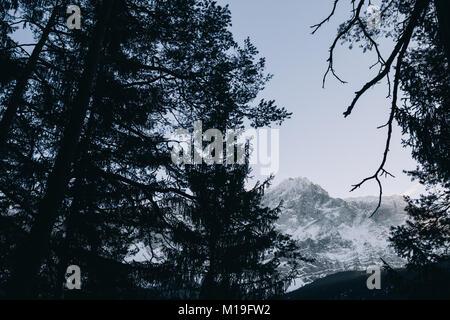 Eibsee Lake, Grainau, Upper Bavaria, Allemagne en allemand ci-dessous Alpes Mt, un jour ensoleillé de la Zugspitze Banque D'Images