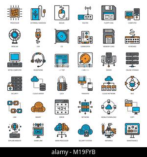 À propos de l'icône Contour rempli d'ordinateur, la technologie cloud, ordinateur accessoire, isolé sur fond blanc Illustration de Vecteur