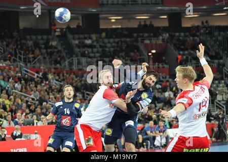 (C) LAURENT / LAIRYS LEMOUSTICPRODUCTION / MAXPPP - à Zagreb le 28-01-2018 - CHAMPIONNAT D'EUROPE (MATCH POUR LA 3IEME PLACE) EQUIPE DE FRANCE CONTRE L'EQUIPE DU DANEMARK - Banque D'Images