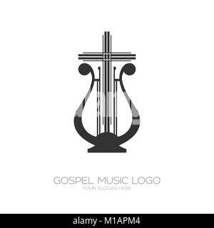 Pas encore de logo. Harpe et croix. Illustration de Vecteur