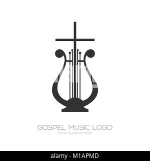 Pas encore de logo. Harpe et croix. Illustration de Vecteur