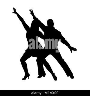 Silhouette amélioré numériquement d'une salle de bal, deux danseurs sur fond blanc Banque D'Images