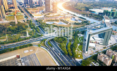 Photographie aérienne du paysage urbain de Guangzhou, Guangdong Province Banque D'Images