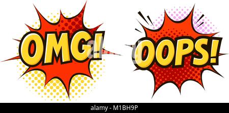 OMG, OOPS dans pop art retro style bande dessinée. Cartoon vector illustration d'argot Illustration de Vecteur