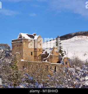 Castle Campbell, Dollar, Clackmannanshire, en Écosse. En hiver la neige, également connu sous le nom de Castle Doom Banque D'Images