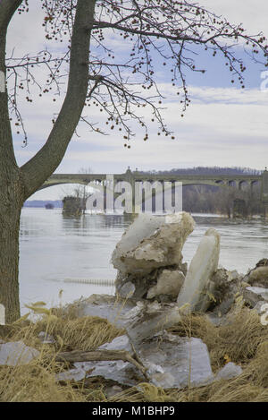 Embâcle sur la rivière Susquehanna, dans le comté de York PA Banque D'Images