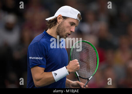 Tennis player Lucas Pouille participant à la Rolex Masters à Paris l'Accord Hotel Arena à Paris le 2017/11/02 Banque D'Images