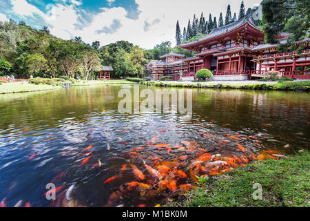 Temple Byodo-in une partie de Vallée des Temples d'habitation à Kaneohe, Oahu, Hawaii Banque D'Images