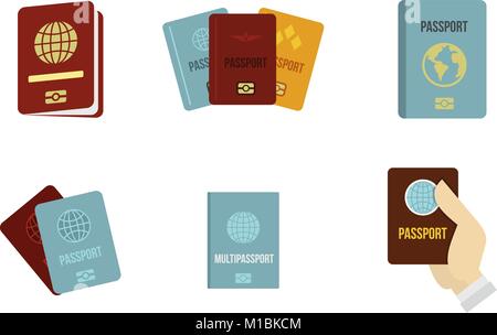 Icon Set Passeport, style plat Illustration de Vecteur