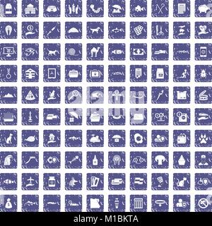 Cat 100 icons set grunge sapphire Illustration de Vecteur