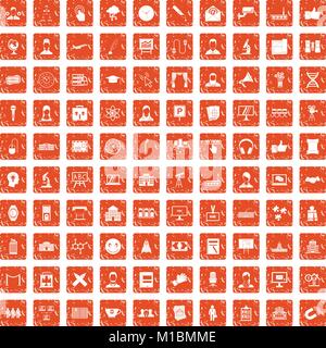 Conférence 100 icons set grunge orange Illustration de Vecteur