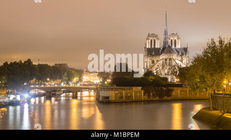 Notre Dame de Seine, vue de nuit, l'Île de la Cité, Paris, France Banque D'Images