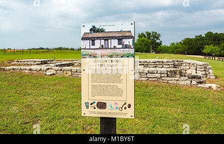 Texas Hill Country,, Fredericksburg, Fort Martin Scott, Frontier, 1848-1853 L'armée opère signe d'interprétation Banque D'Images