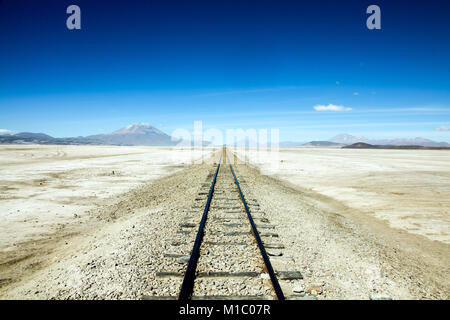 Sur l'pez ou Sud L'pez Province, Altiplano Bolivien, 2011 : les voies au milieu du désert Banque D'Images