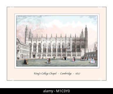 KIng's College Cambridge Conception originale basée sur une gravure du xixe siècle Banque D'Images