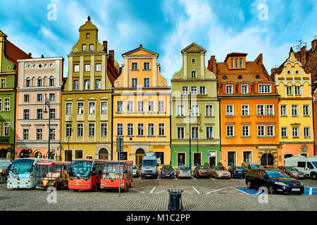 Bâtiments colorés sur Wroclaw old town. Wroclaw est la plus grande ville de l'ouest de la Pologne et d'histoire de la Silésie Banque D'Images