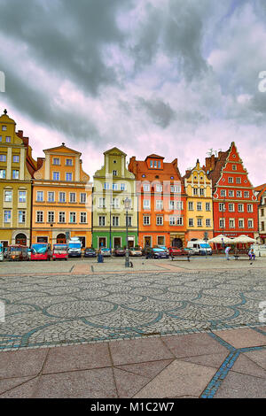 Bâtiments colorés sur Wroclaw old town. Wroclaw est la plus grande ville de l'ouest de la Pologne et d'histoire de la Silésie Banque D'Images