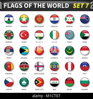 Tous les drapeaux du monde de déterminer 7 . Cercle et conception convexe . Illustration de Vecteur
