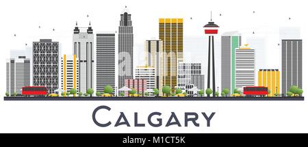 Canada Calgary City Skyline avec bâtiments gris isolé sur fond blanc. Vector Illustration. Les voyages d'affaires et tourisme Concept Illustration de Vecteur