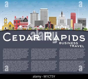 Cedar Rapids Iowa City Skyline avec les bâtiments, de couleur bleu ciel et l'espace de copie. Vector Illustration. Les voyages d'affaires et tourisme Illustration Illustration de Vecteur