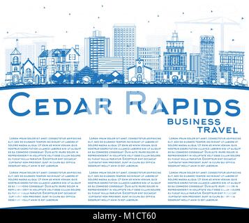 Contours Cedar Rapids Iowa City Skyline avec bâtiments bleu et copier l'espace. Vector Illustration. Les voyages d'affaires et tourisme Illustration Illustration de Vecteur