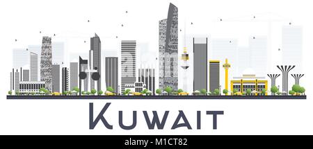 Koweït City Skyline avec bâtiments gris isolé sur fond blanc. Vector Illustration. Les voyages d'affaires et tourisme Concept avec des bâtiments modernes. Illustration de Vecteur