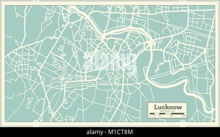 Lucknow Inde Plan de ville en style rétro. Une carte de Noël. Vector Illustration. Illustration de Vecteur