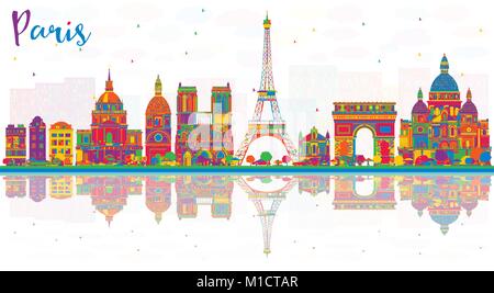 Paris France Ville avec des bâtiments de couleur et de réflexions. Vector Illustration. Les voyages d'affaires et tourisme Concept avec l'architecture historique. Illustration de Vecteur