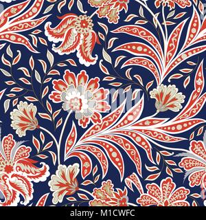 Motif floral. Sol carrelé épanouir ethnique. oriental Ornement arabe avec de magnifiques fleurs et feuilles. Wonderland motifs des peintures d'un Illustration de Vecteur