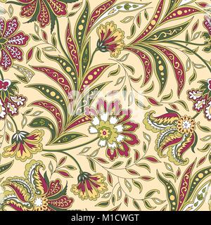 Motif floral. Sol carrelé épanouir ethnique. oriental Ornement arabe avec de magnifiques fleurs et feuilles. Wonderland motifs des peintures d'un Illustration de Vecteur