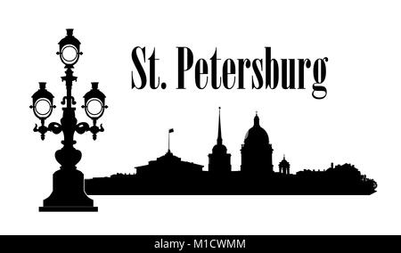 La ville de Saint-Pétersbourg, en Russie. La cathédrale Saint-Isaac se dressent les bâtiments de l'Amirauté, pont, vue sur la rivière Neva. Arrière-plan de voyage russe. Illustration de Vecteur