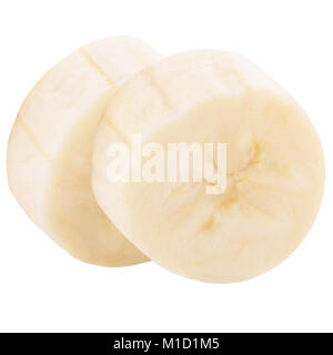 Banane isolées. Deux tranches de banane fraîchement isolé sur fond blanc avec clipping path Banque D'Images