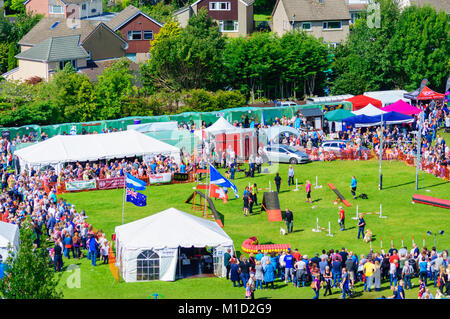 Les Jeux des Highlands de Dundonald célébrant la culture traditionnelle écossaise, pipe band contest, drum majors, solo piping, danse et événements lourds Banque D'Images