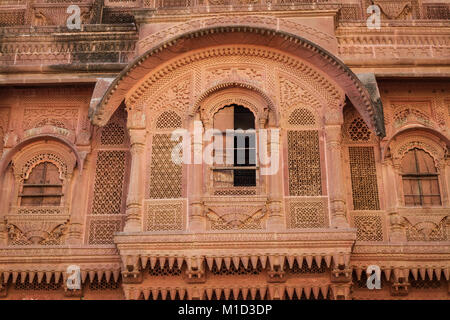 Fort Mehrangarh Jodhpur Rajasthan Détails de l'oeuvre de l'architecture en vue rapprochée. Banque D'Images