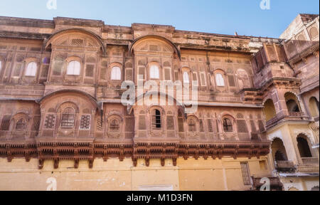 Fort Mehrangarh Jodhpur Rajasthan détails architecturaux. Site du patrimoine mondial de l'UNESCO et destination touristique populaire. Banque D'Images