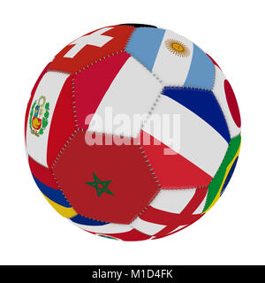 Ballon de soccer avec la couleur des drapeaux des pays participant dans le monde du football, au milieu de la Pologne, le Maroc et la France, 3D renderin Banque D'Images