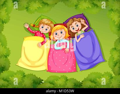 Trois jeunes filles de dormir sur l'herbe verte illustration Illustration de Vecteur