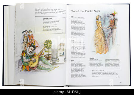 Un livre illustré de pièces de Shakespeare à ouvrir les caractères de la Douzième Nuit Banque D'Images