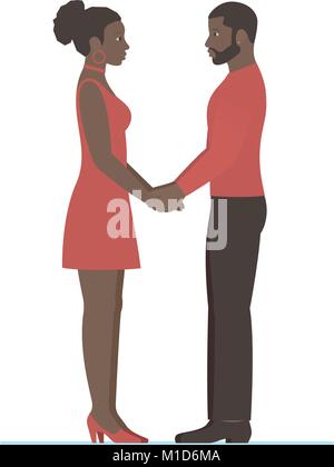 Femme africaine et africaine homme, couple amoureux, se tenant la main et regarder dans les yeux d'autres personnes en pleine croissance. Valentines Day, engagement, Mariage ou anniversaire. télévision isolé style. Illustration de Vecteur