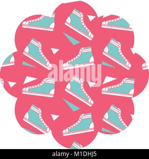 Dessin de fleurs libellé de forme avec classic sneakers vector illustration sur fond rose Illustration de Vecteur