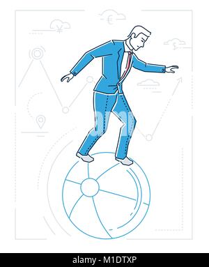 Businessman with en équilibre sur une boule - ligne style design illustration isolé Illustration de Vecteur
