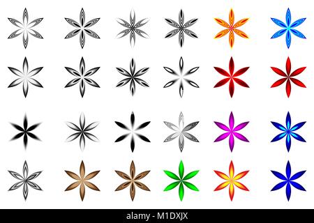 Fleur - noir et blanc, l'icône vecteur vector Star pattern, définir, Illustration de Vecteur