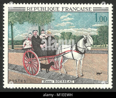 France - timbres en 1967 : Edition de couleur sur l'art, la peinture montre le panier du père Juniet par Henri Rousseau Banque D'Images