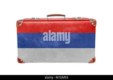 Vintage suitcase avec drapeau de la République serbe Banque D'Images